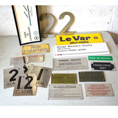 Lot 217 - A collection of French railway plates and signs, and Paris route map