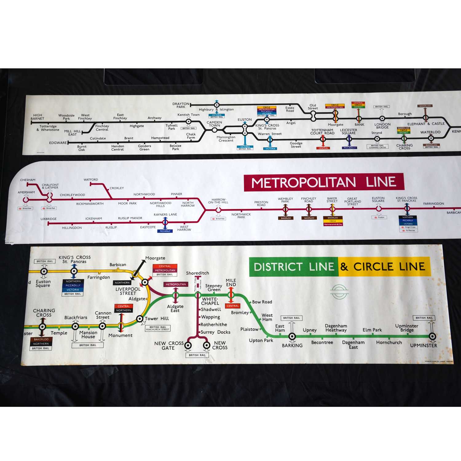 Lot 274 - Five London Underground carriage line route diagrams.