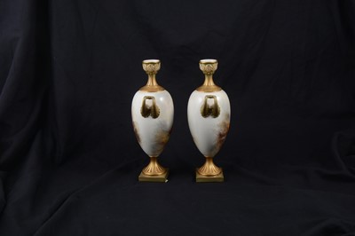 Lot 28 - Pair of Royal Worcester vases, Harry Stinton, 1912