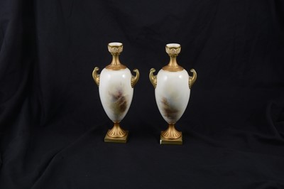 Lot 28 - Pair of Royal Worcester vases, Harry Stinton, 1912