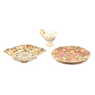 Lot 15 - 18th century Whieldon plate, a Crown Derby dish, and a 20th century Chelsea jug