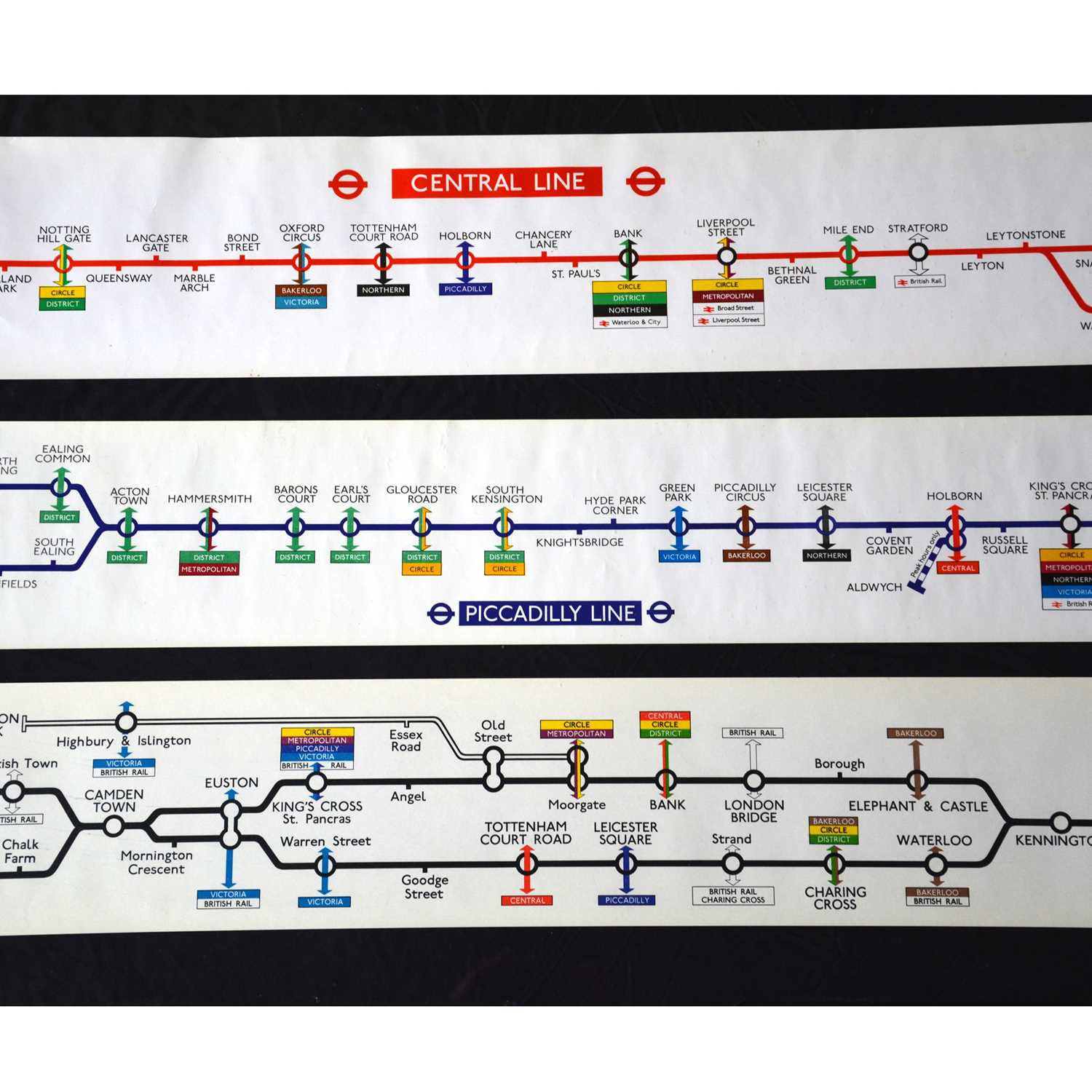 Lot 283 - Three London Underground carriage line route diagrams