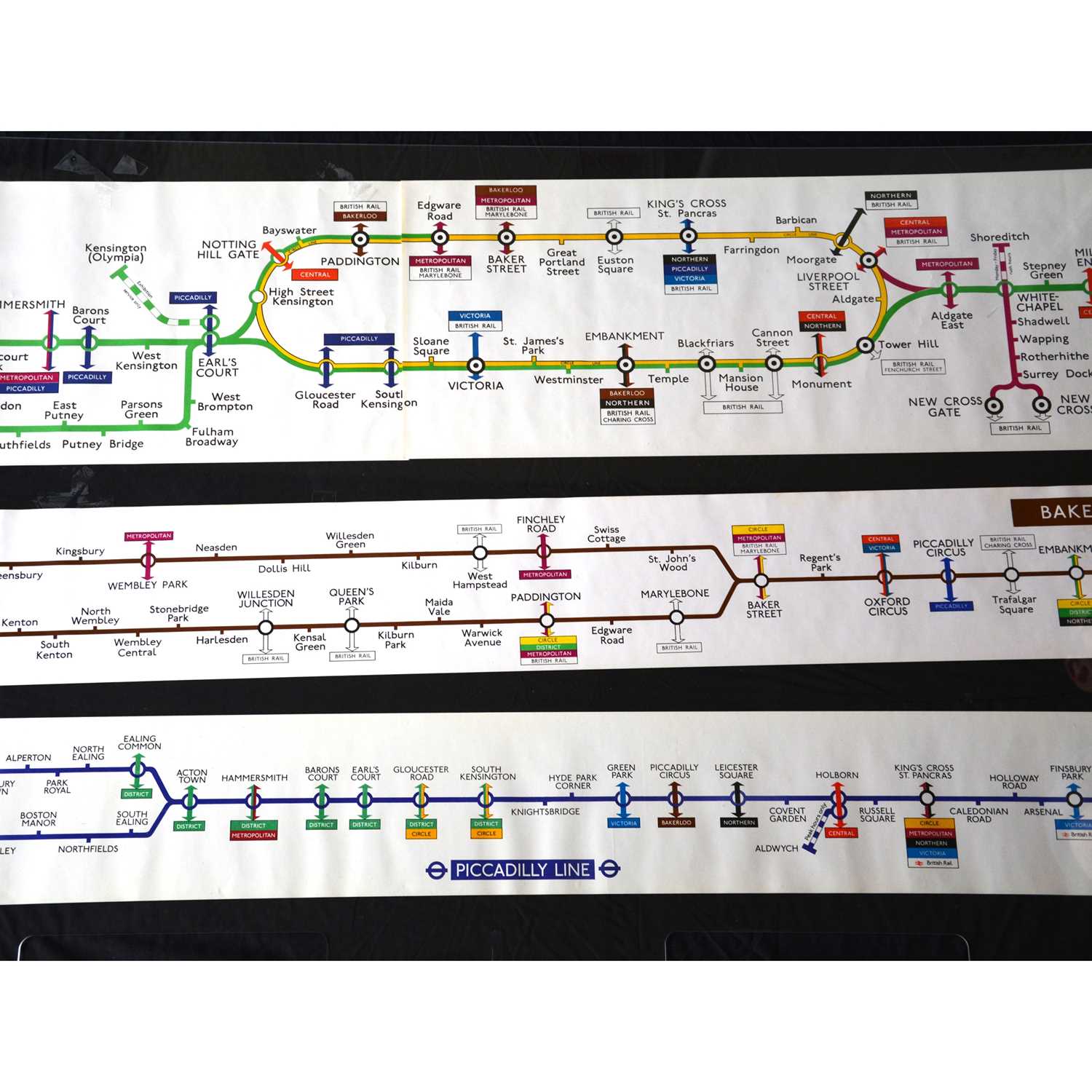 Lot 279 - Three London Underground carriage line route diagrams