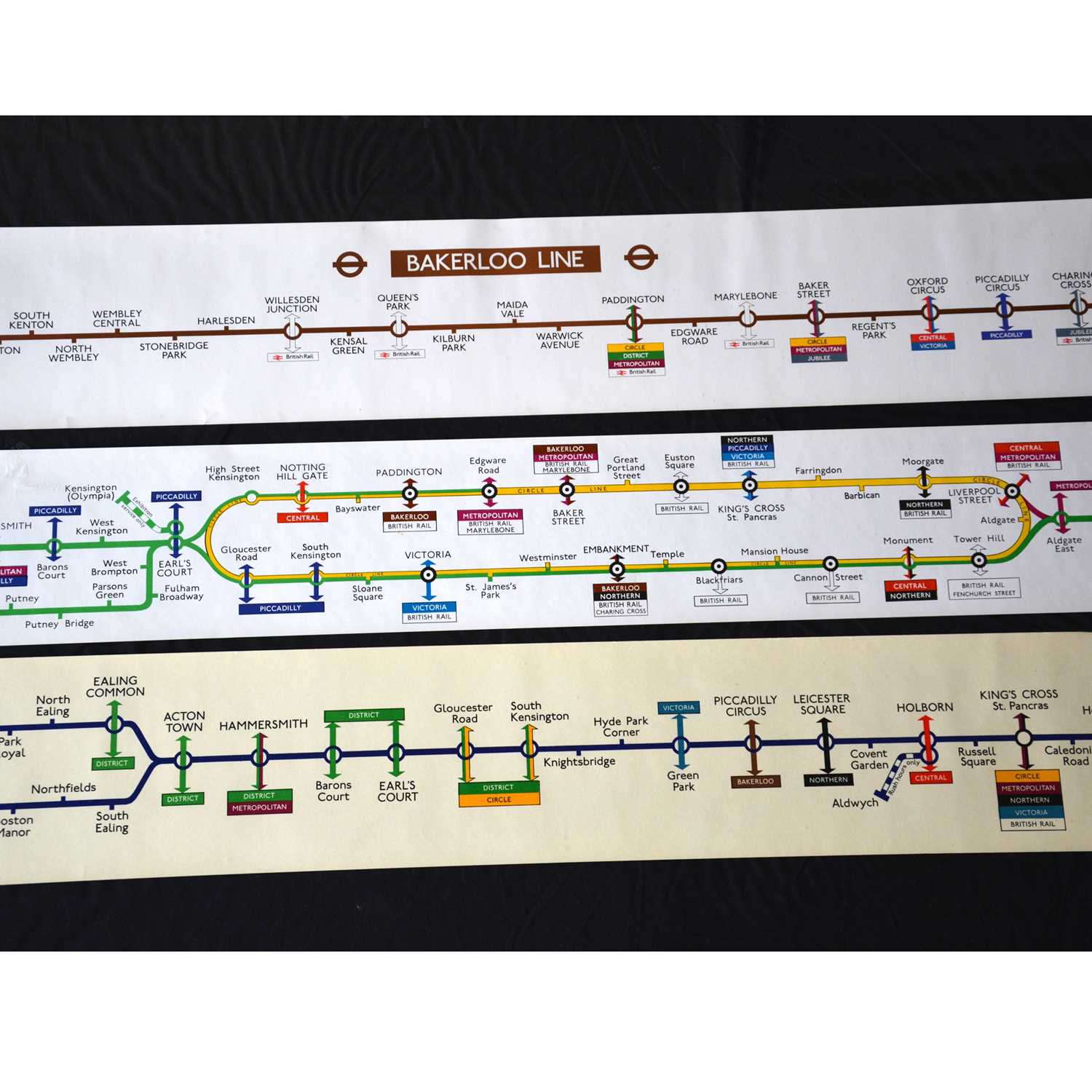 Lot 277 - Three London Underground carriage line route diagrams