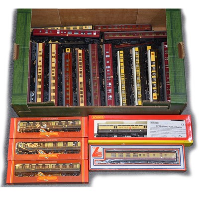 Lot 305 - Thirty-three Hornby, Lima and Tri-ang OO gauge model railway passenger coaches, boxed and unboxed.