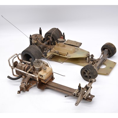 Lot 1278 - RC radio control racing car chassis, two including one with a Enya 11GX motor.