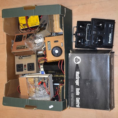 Lot 1276 - RC radio control racing, one box of radio transmitters, chargers and other parts