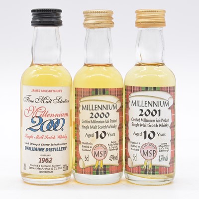 Lot 198 - Five whisky miniature bottlings, Highland Park 1975 and Aberfeldy 1978, and Millennium bottlings