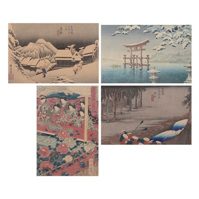 Lot 282 - After Hiroshige, Evening snow at Kambara, and three other woodblock prints