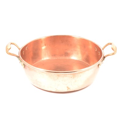 Lot 116 - Large copper preserve pan, brass handles