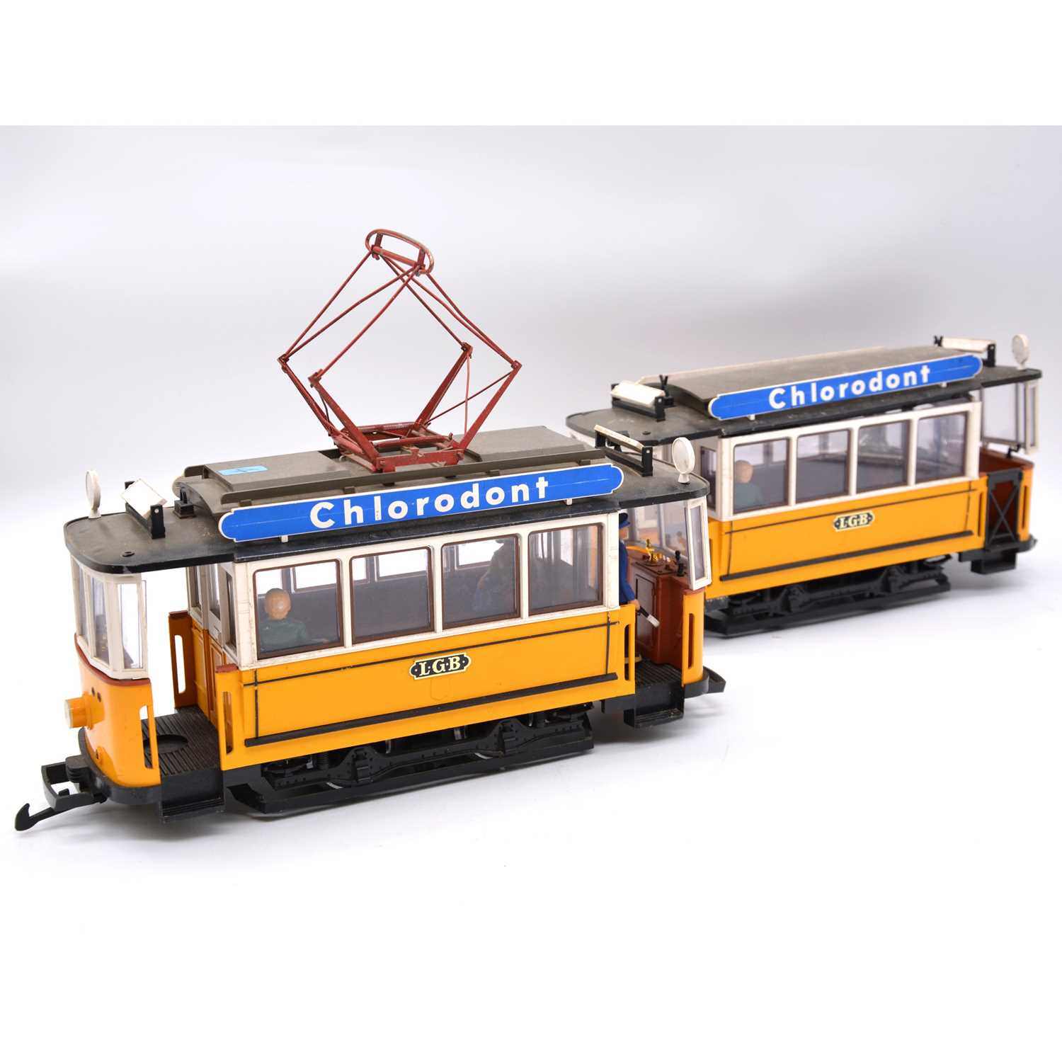 Lot 108 - LGB G scale model electric powered trolley bus tram with coach, ref 2035 and 3500