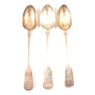 Lot 251 - Pair of silver basting spoons, John James Whiting, London 1854, and another.