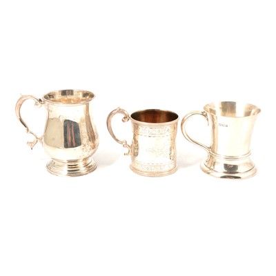 Lot 246 - Silver tankard, Martin, Hall & Co, Sheffield 1842, and two others.