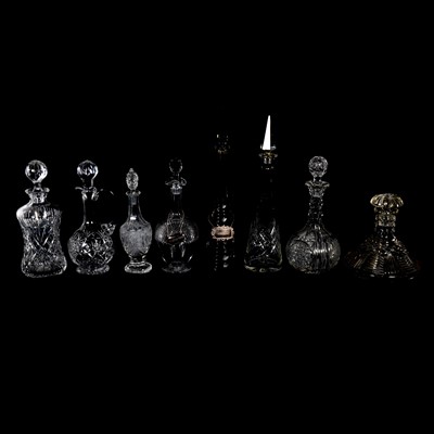 Lot 58 - Elfverson cut glass decanter, other decanters and glassware