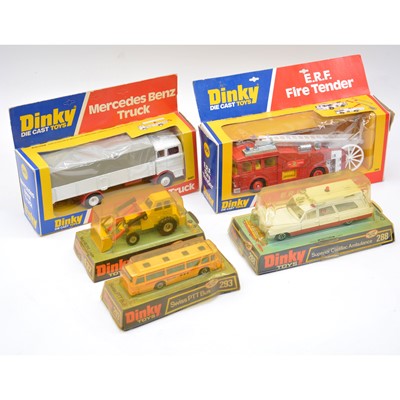 Lot 1075 - Five Dinky Toys die-cast models including ref 288 Superior Cadillac Ambulance etc