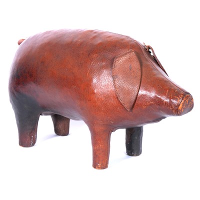 Lot 65 - Brown leather Pig footstool, believed retailed by Liberty & Co.