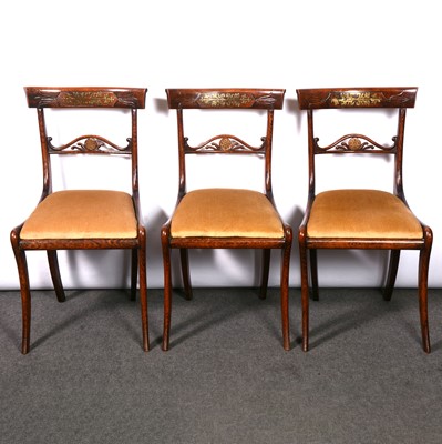 Lot 277 - Set of six Regency pattern simulated rosewood dining chairs, brass inlay