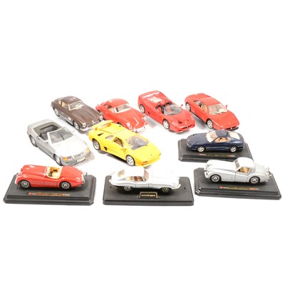 Lot 157 - Burago 1:18 and 1:24 scale model cars, ten unboxed examples.