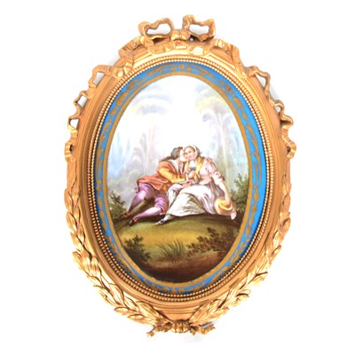 Lot 96 - Continental painted porcelain plaque depicting a courting couple