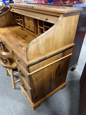 Lot 308 - Modern pine roll top desk and an elm chair