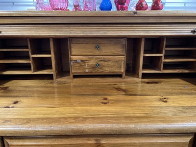 Lot 308 - Modern pine roll top desk and an elm chair