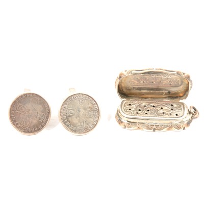 Lot 212A - Victorian silver vinaigrette, Hilliard & Thomason, Birmingham 1887, and pair of silver cufflinks.