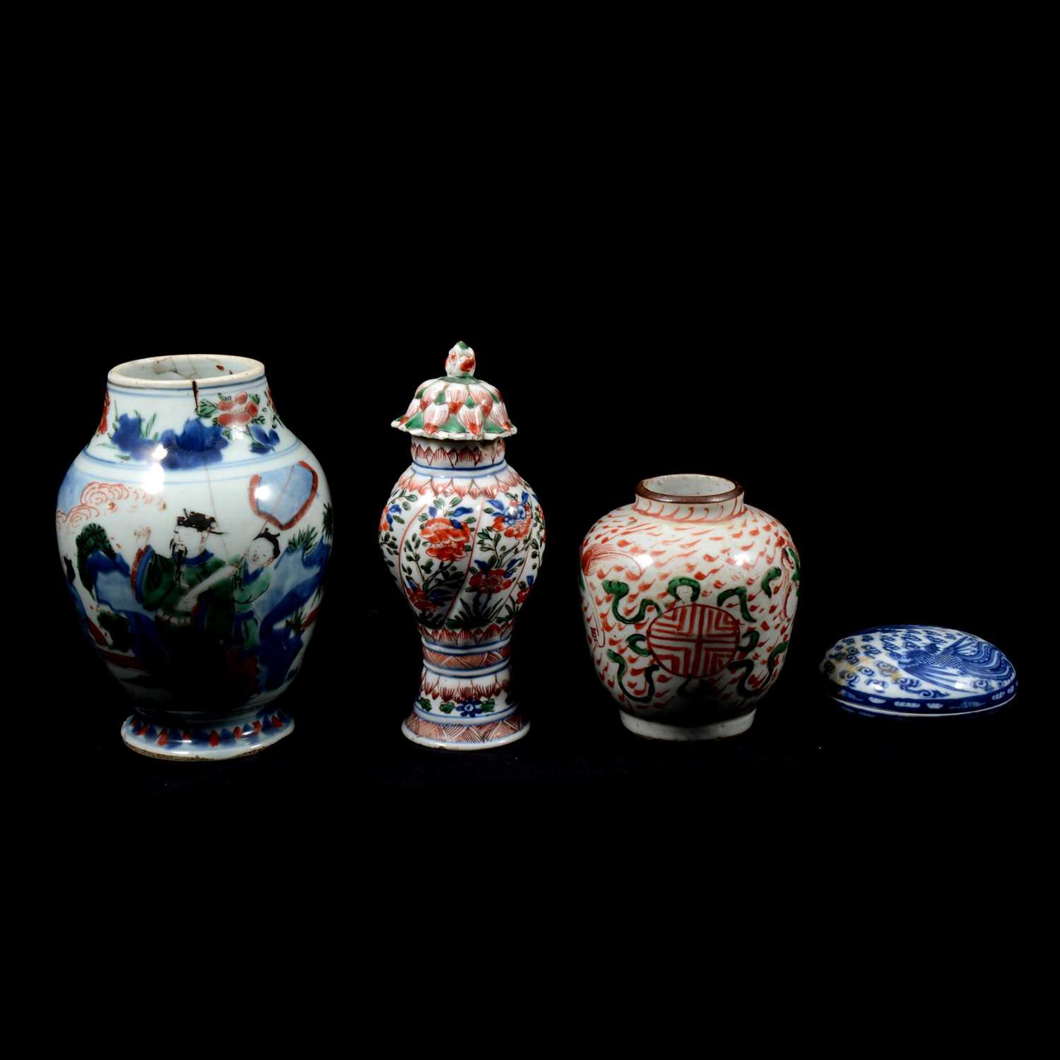 Lot 43 - Chinese porcelain lobed vase and cover, Kangxi period, and three other items