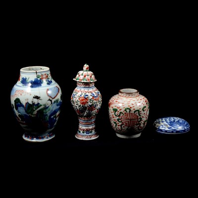 Lot 43A - Chinese porcelain lobed vase and cover, Kangxi period, and three other items