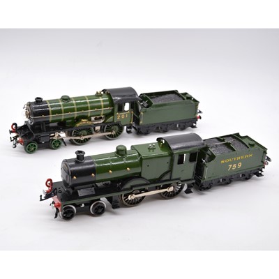 Lot 168 - Two Hornby O gauge model railway electric locomotives with tenders.