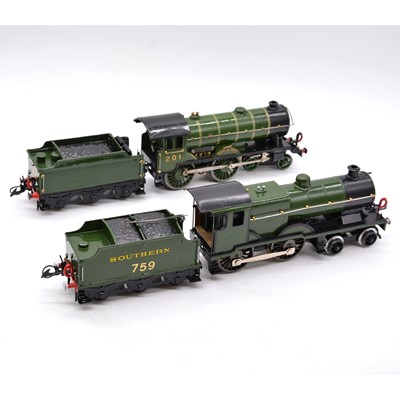 Lot 168 - Two Hornby O gauge model railway electric locomotives with tenders.