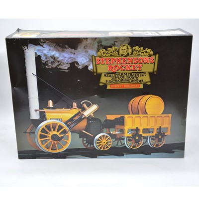 Lot 97 - Hornby 3.5inch gauge live steam Stephenson's Rocket with wagon and track, boxed.