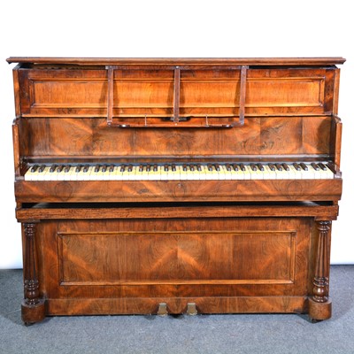 Lot 353 - Victorian walnut ship's piano, J B Cramer & Co., number 65600