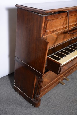 Lot 353 - Victorian walnut ship's piano, J B Cramer & Co., number 65600