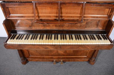 Lot 353 - Victorian walnut ship's piano, J B Cramer & Co., number 65600
