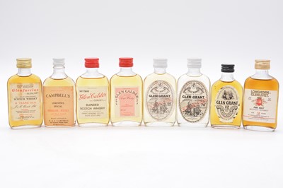 Lot 611 - Eight assorted flat bottle whisky miniatures, 1960s-1980s