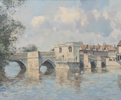 Lot 507 - Stanley Orchart, River scene with a stone bridge