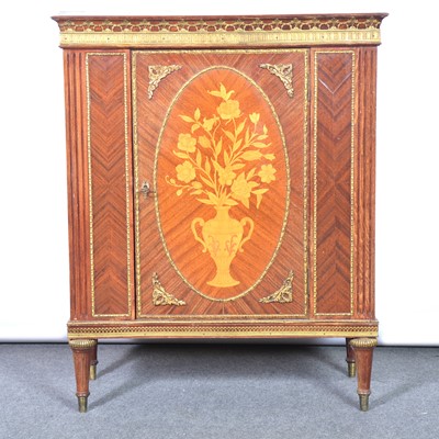 Lot 607 - Reproduction French walnut marquetry side cupboard