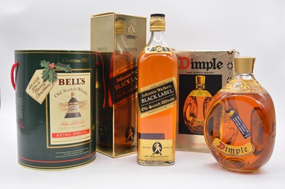 Lot 567 - Johnnie Walker Black Label, Singapore Duty Free, Dimple whisky, and a Bells decanter