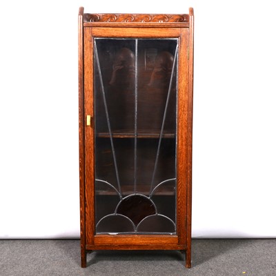 Lot 298 - Small oak glazed bookcase and a pair of wine tables