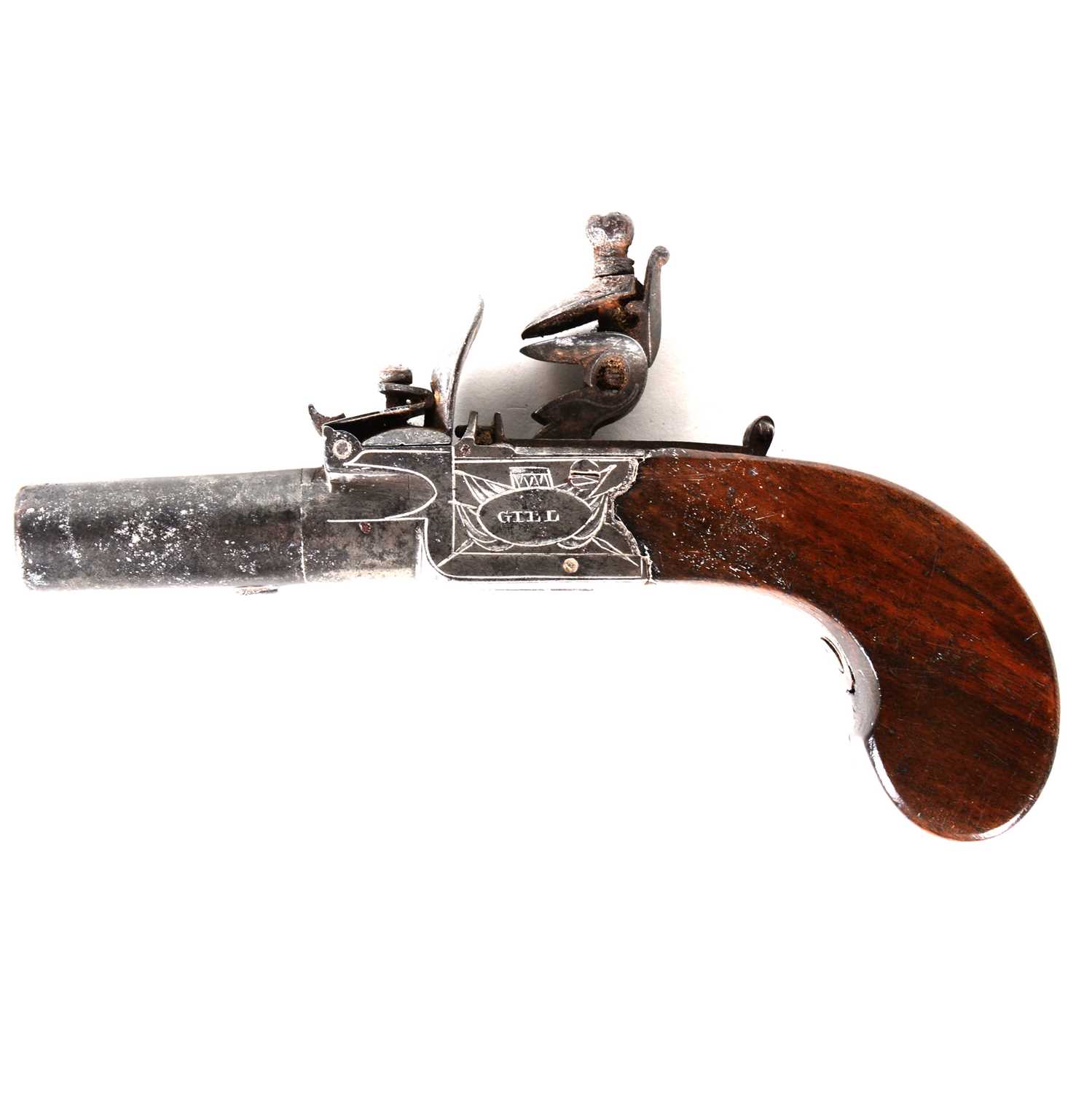 Lot 161 - A small English flintlock pistol, signed Gill London
