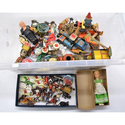 Lot 1040 - One box of Tin-plate toys and lead painted figures