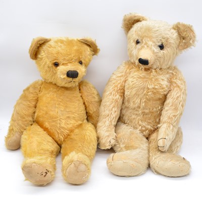 Lot 1021 - Two large mid-century and earlier mohair teddy bears.