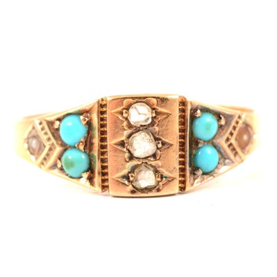 Lot 110 - A Victorian turquoise and diamond ring.
