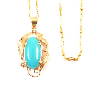 Lot 236 - A turquoise pendant and two chain necklaces.