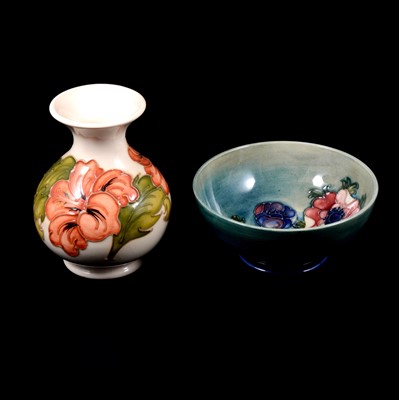 Lot 32 - Moorcroft - a Hibiscus vase and an Anemone dish.