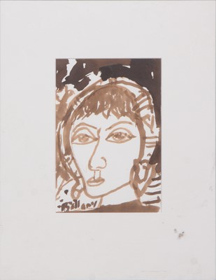 Lot 211 - John Bellany, A Sea Maiden. - Ink and wash portrait.