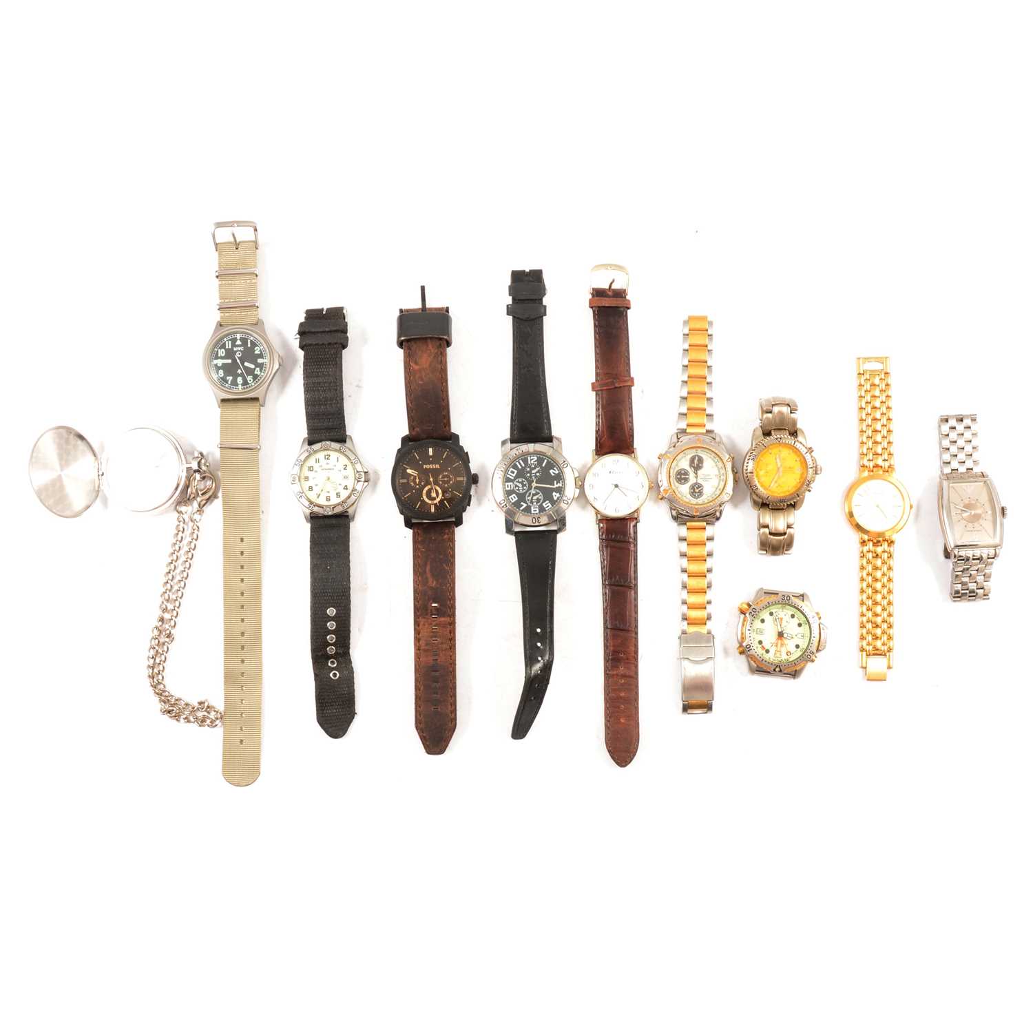 Lot 404 - Ten gentleman's fashion watches, Citizen, Pulsar, Sekonda, and a modern Tissot pocket watch.