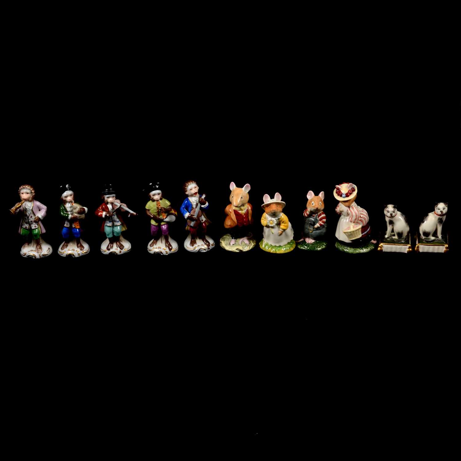 Lot 38 - Collection of small animal figurines, including Sitzendorf Monkey Band musicans