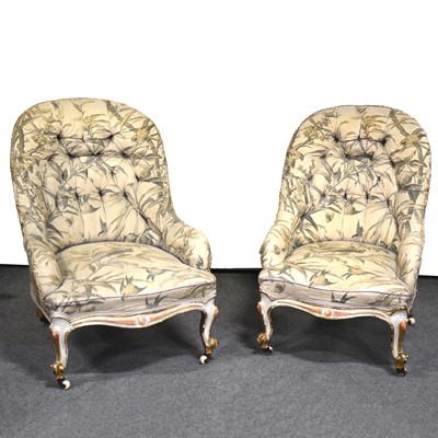 Lot 504 - Two matching Victorian nursing chairs, carved and painted frames