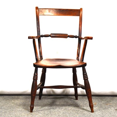 Lot 431 - Sussex type walnut and beech bar-back elbow chair